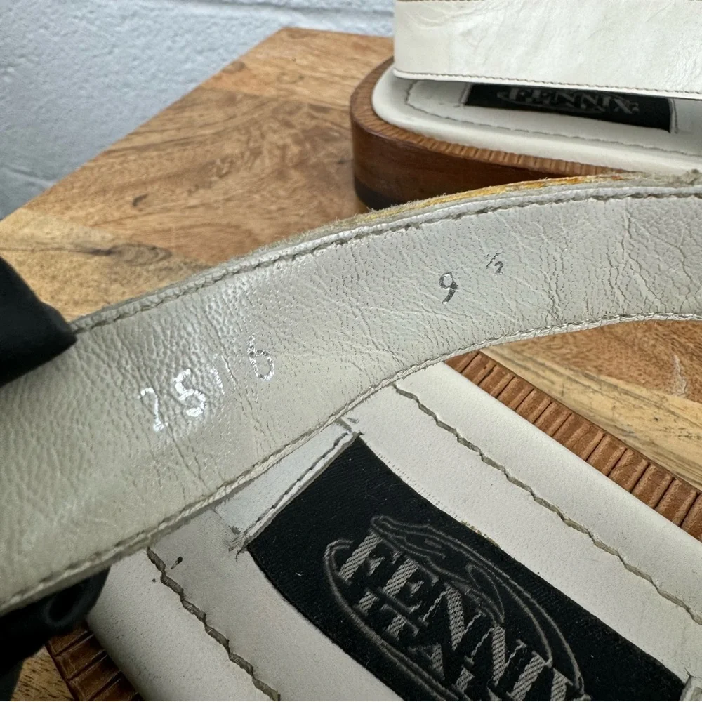 Fennix Italy White Leather & Alligator Slingback Sandals Size 9.5 Made in Italy